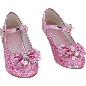 ALPHELIGANCE Girls Glitter Flower Strap Mary Jane Dress Shoes 6-6.5 38